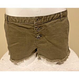Express Juniors Shorts Size 9/10 Army Green Denim Cut Off Relaxed 2" Inseam